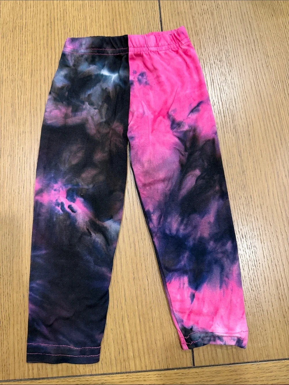 Girls Tie-Dye Pink & Black Stretch Leggings